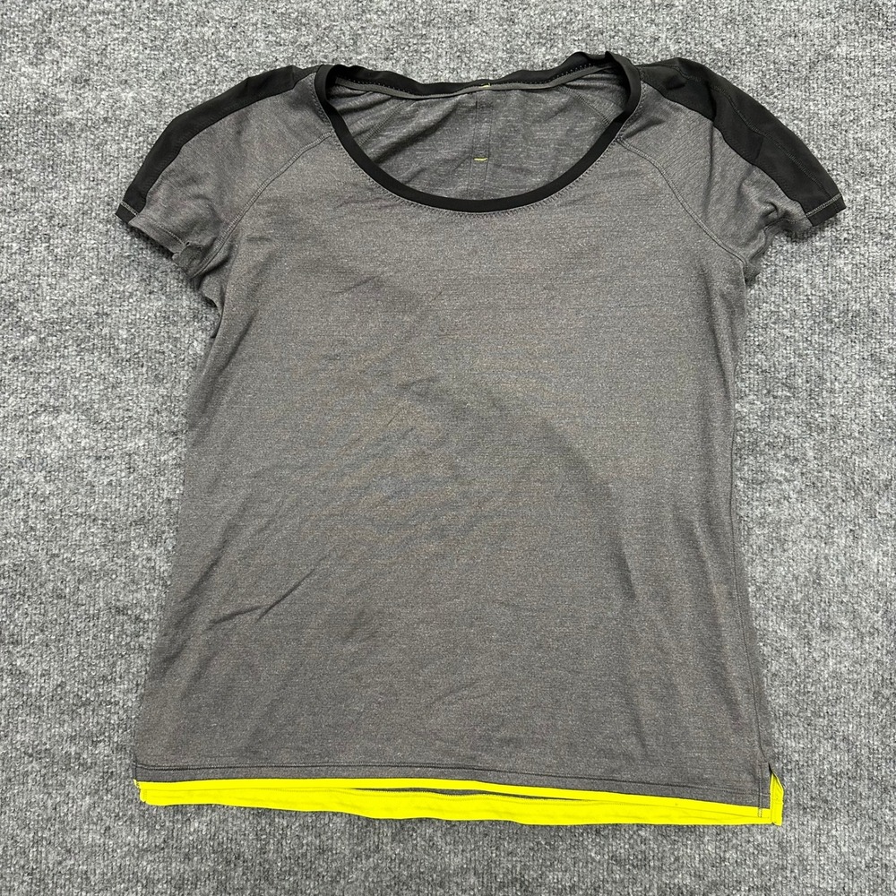 Lululemon Shirt Womens Size 8 Gray Neon Yellow Layered Hem Athletic Workout Tee